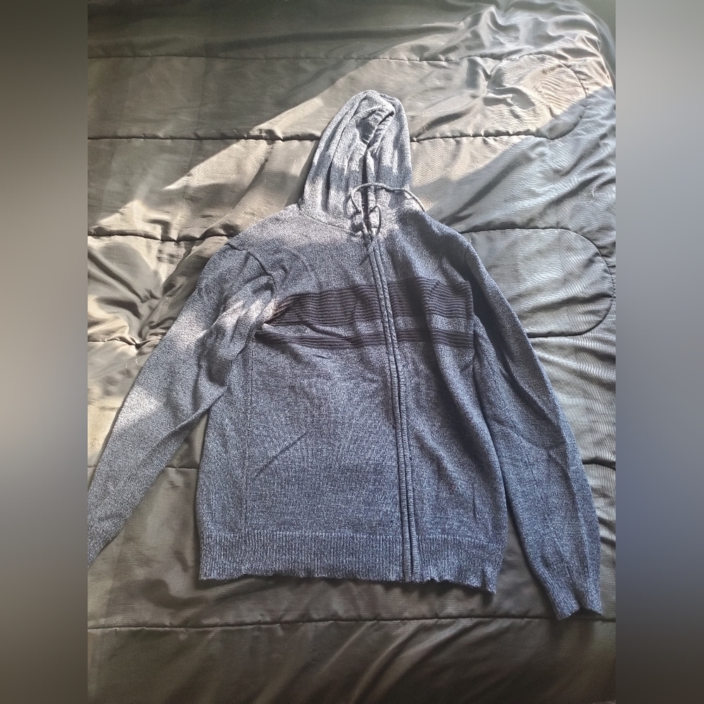 Men zip up sweater with hood, blue XL